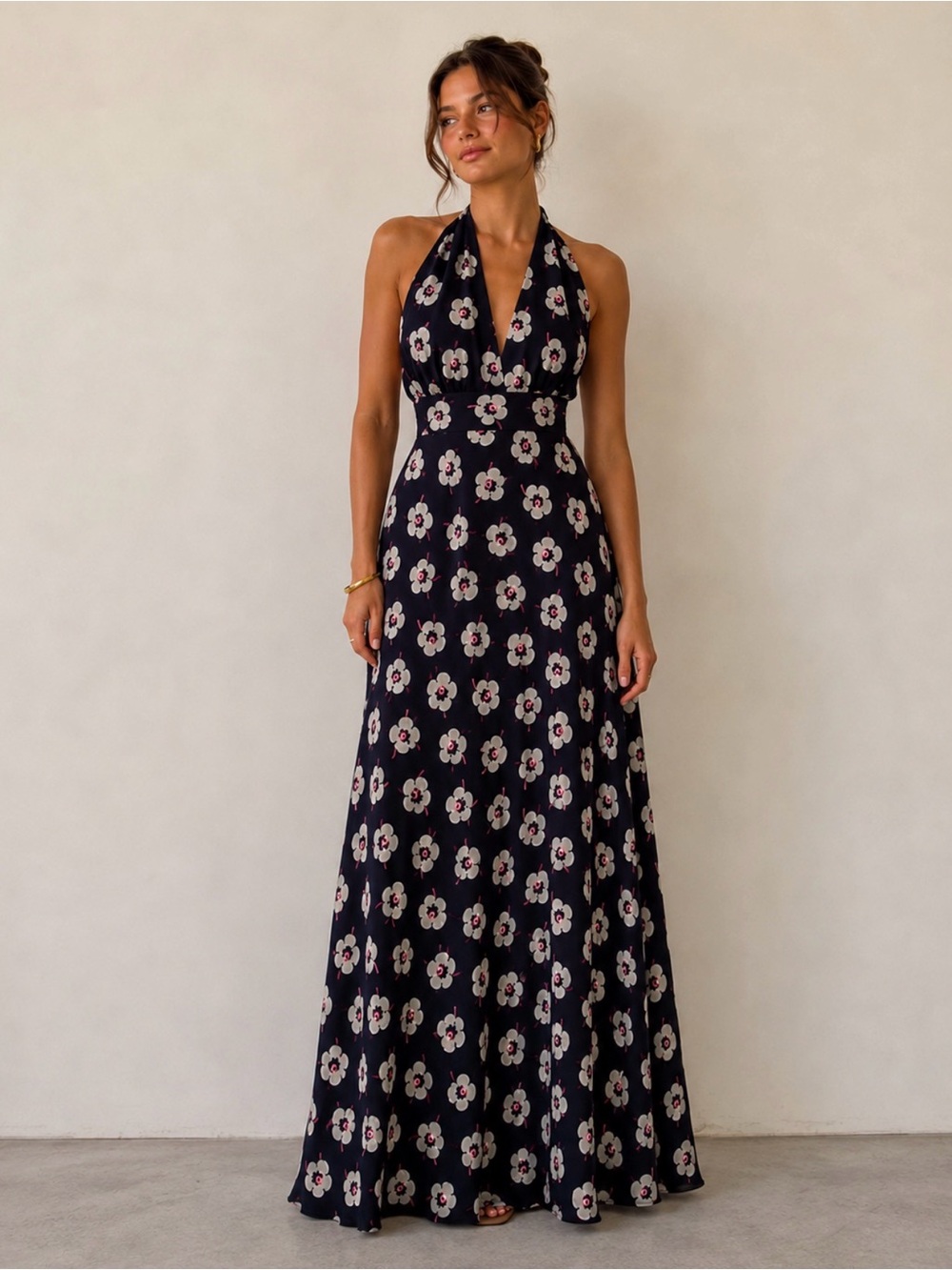 Maxi Summer Dress / Blue Flowers Print / Size: M